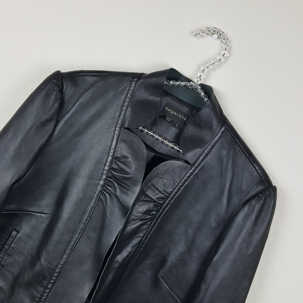 Bagatelle Ruffled Front Leather Jacket